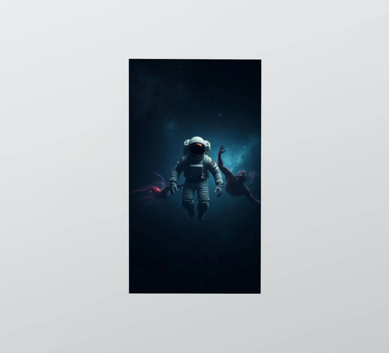 Cosmic exploration with astronaut and abstract beings sticker by DesignDoodle