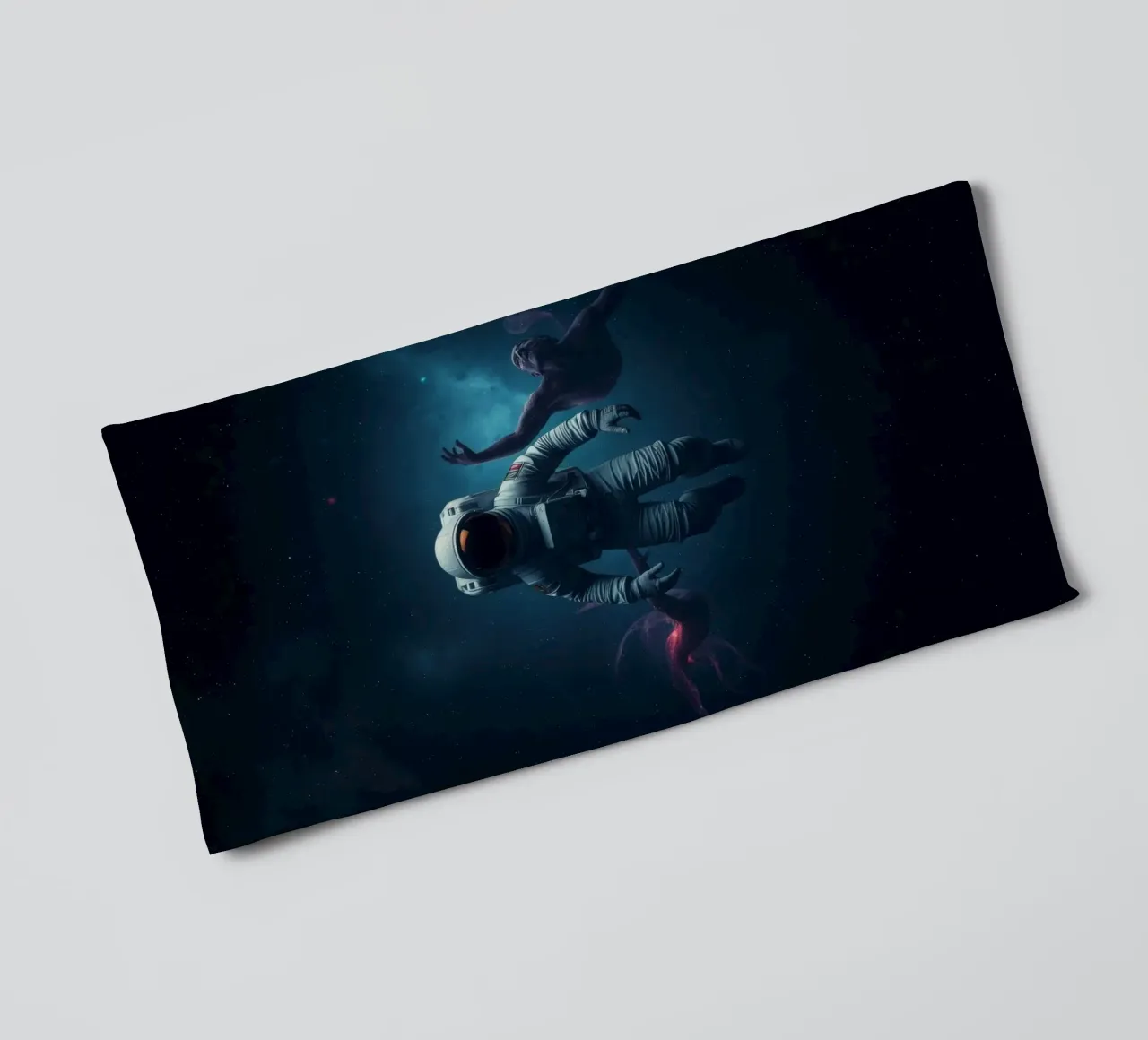 Cosmic exploration with astronaut and abstract beings towel by DesignDoodle