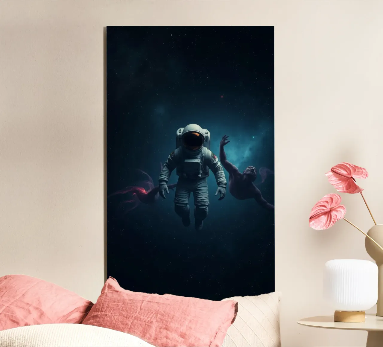 Cosmic exploration with astronaut and abstract beings alu-dibond by DesignDoodle