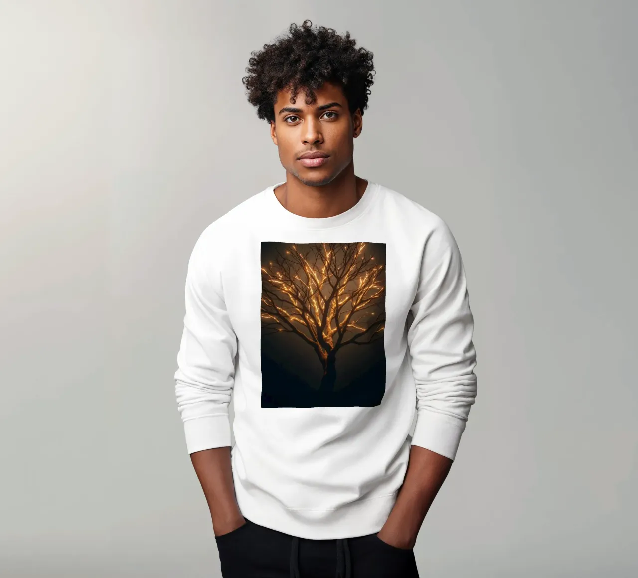 Brightly lit tree branches create a captivating abstract sweatshirt by DesignDoodle