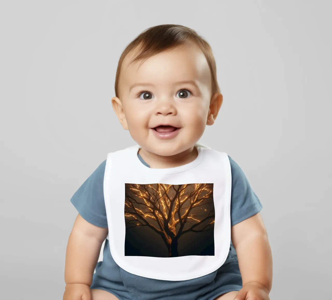Brightly lit tree branches create a captivating abstract baby bib by DesignDoodle