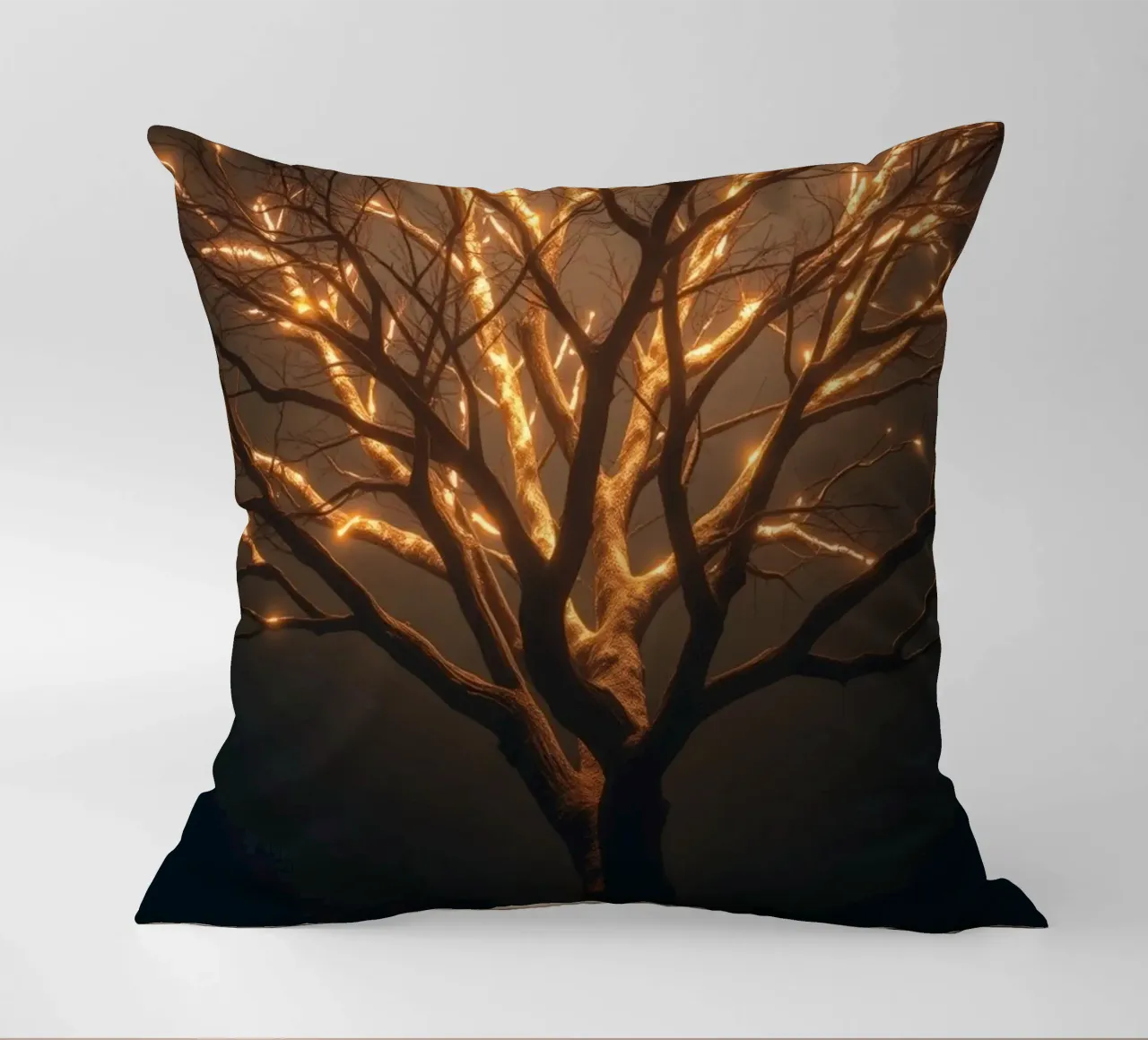 Brightly lit tree branches create a captivating abstract decorative cushion by DesignDoodle