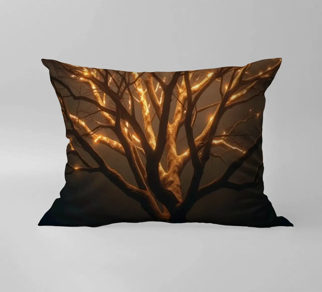 Brightly lit tree branches create a captivating abstract decorative cushion by DesignDoodle