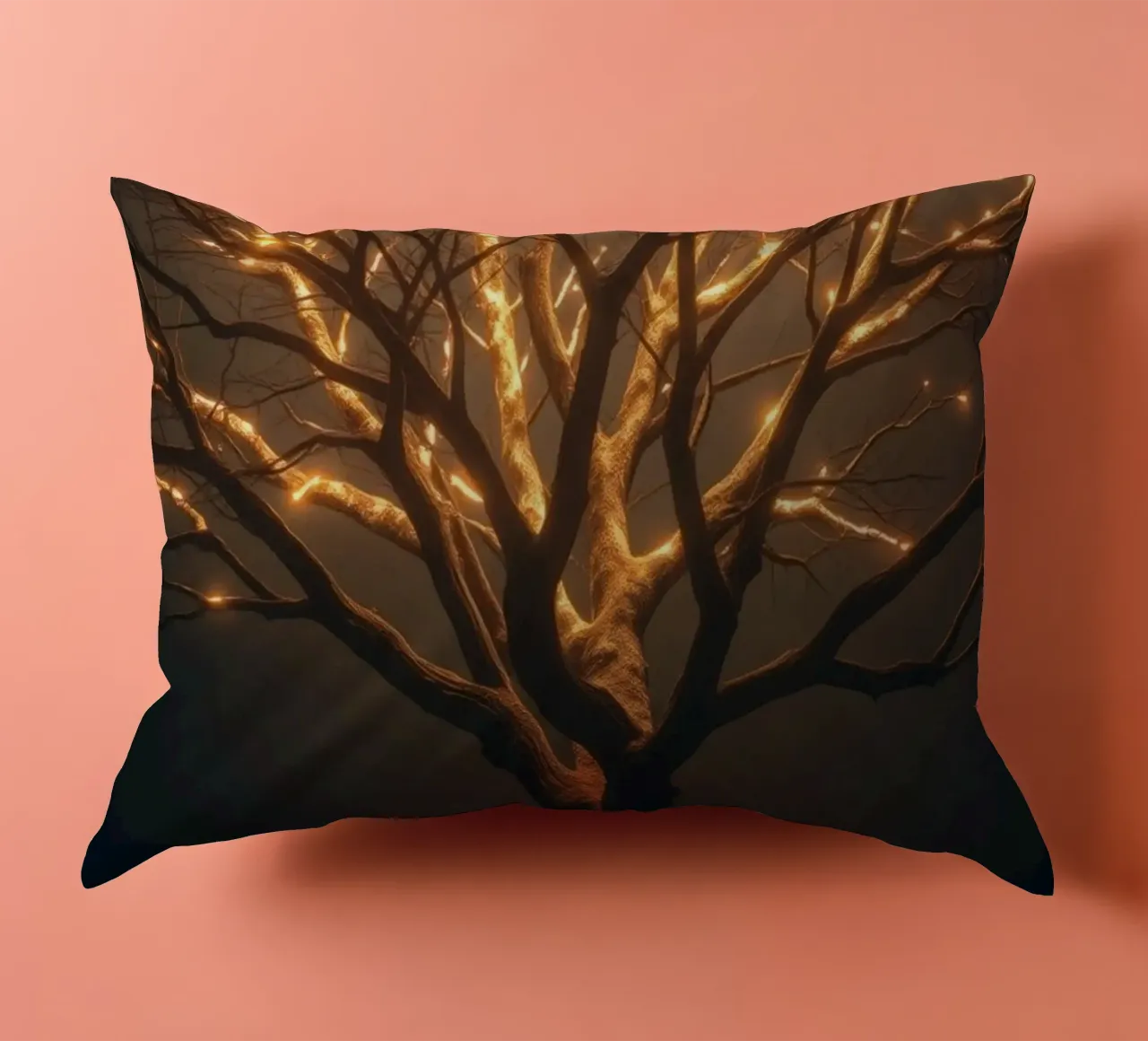 Brightly lit tree branches create a captivating abstract decorative cushion by DesignDoodle