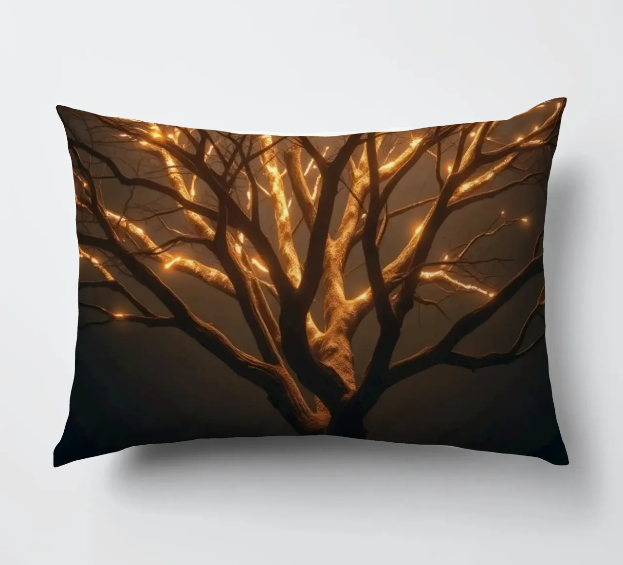 Brightly lit tree branches create a captivating abstract decorative cushion by DesignDoodle