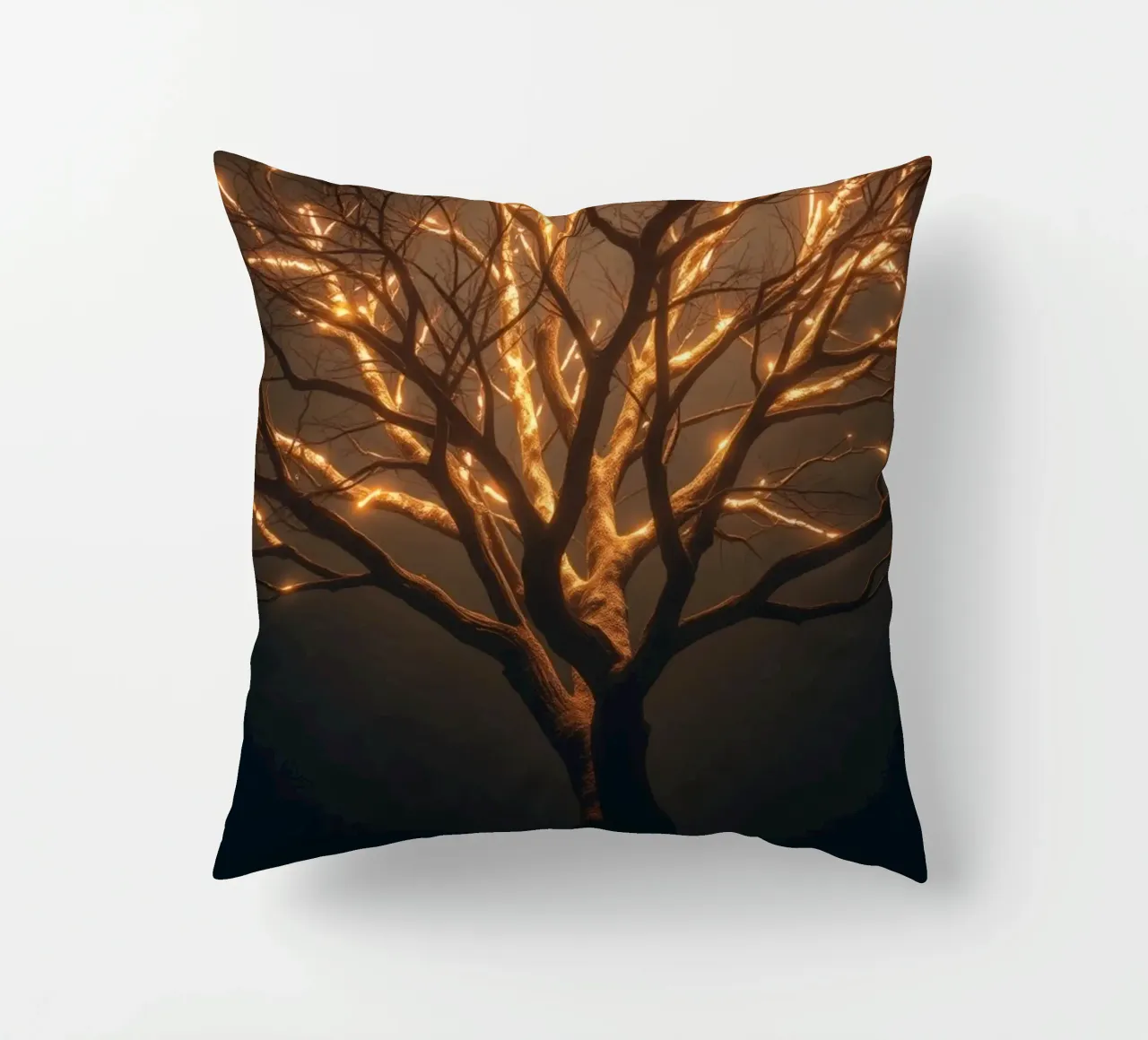 Brightly lit tree branches create a captivating abstract decorative cushion by DesignDoodle