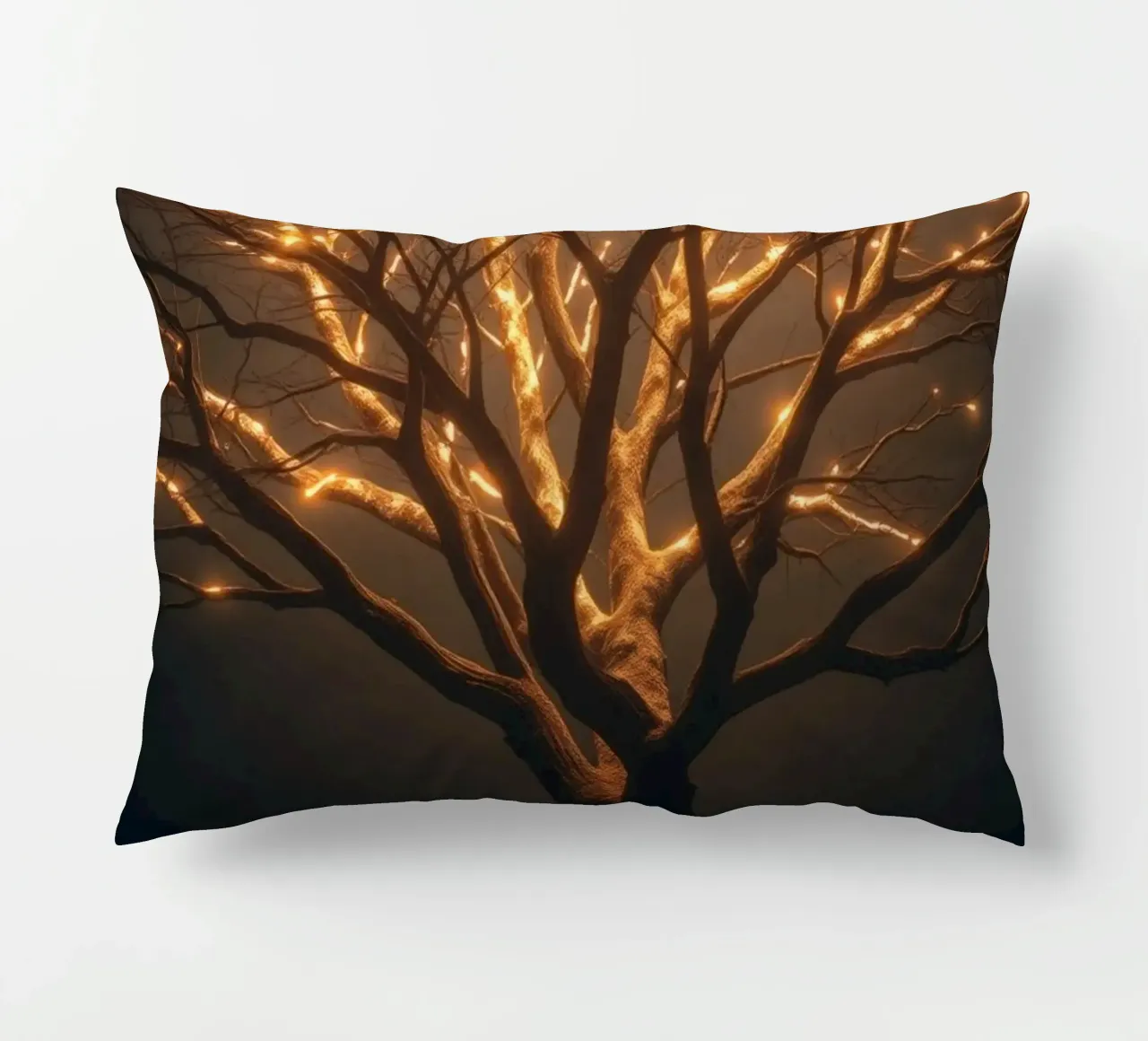 Brightly lit tree branches create a captivating abstract decorative cushion by DesignDoodle