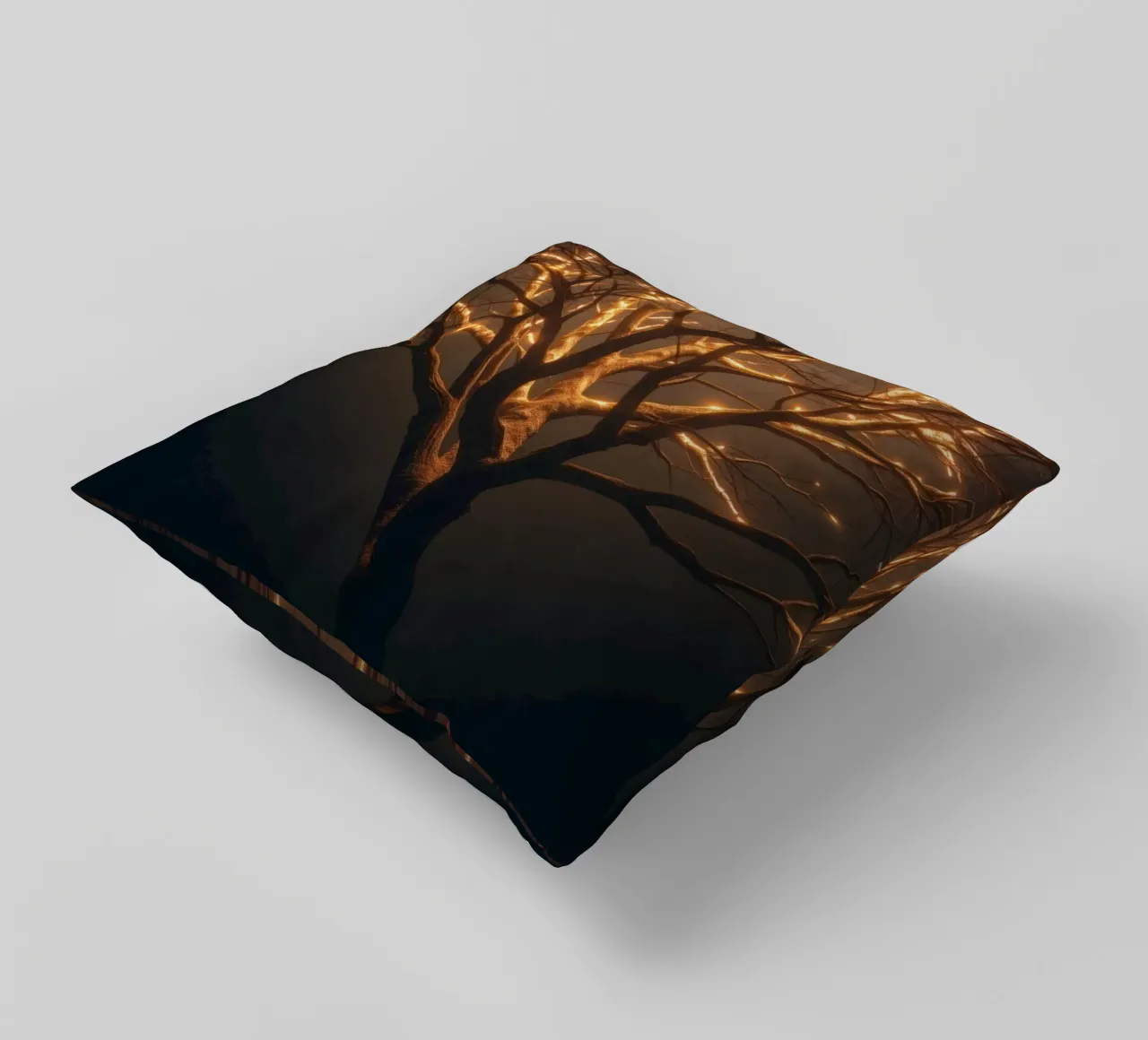 Brightly lit tree branches create a captivating abstract decorative cushion by DesignDoodle