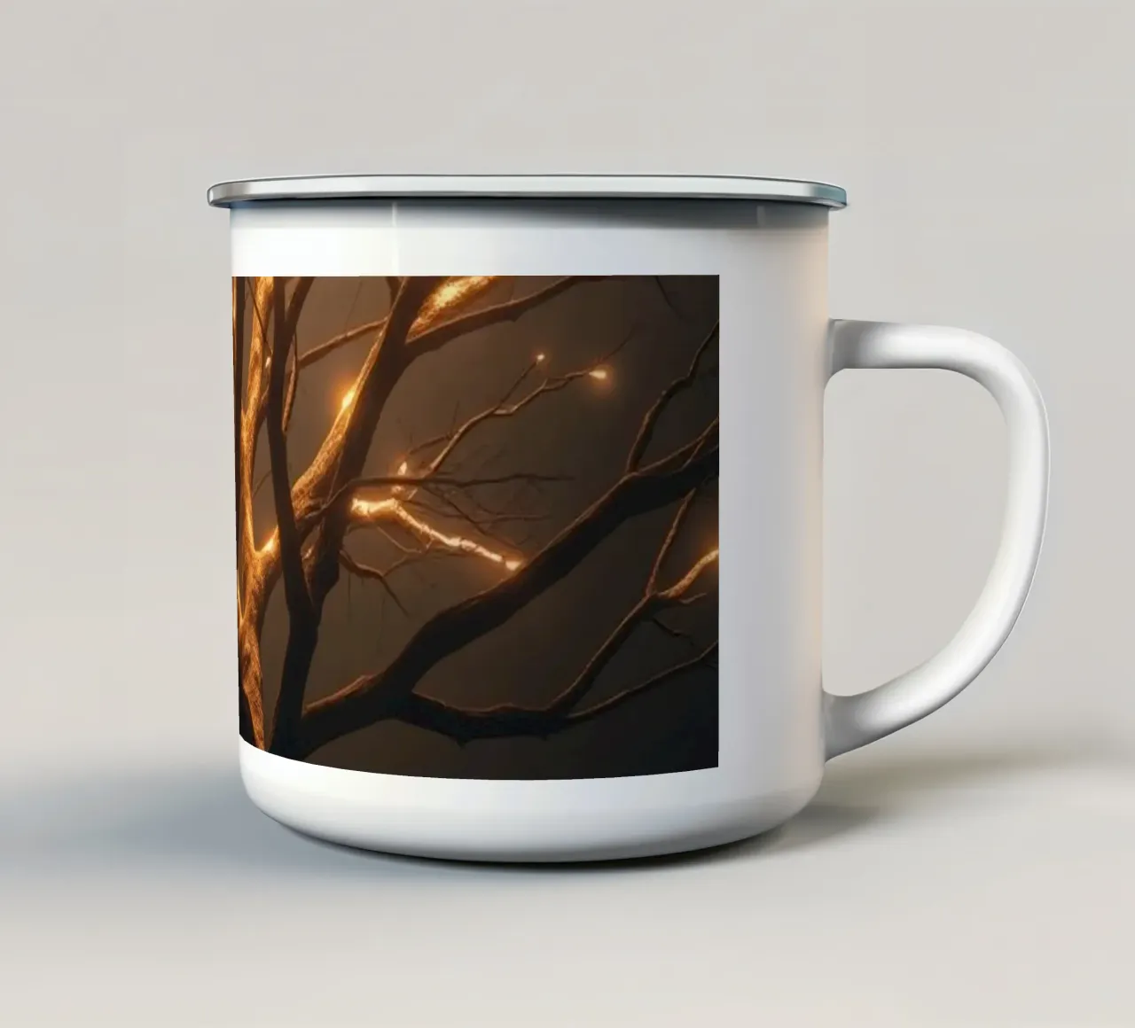 I rami di un albero illuminati creano un astratto accattivante tazza in smalto da DesignDoodle