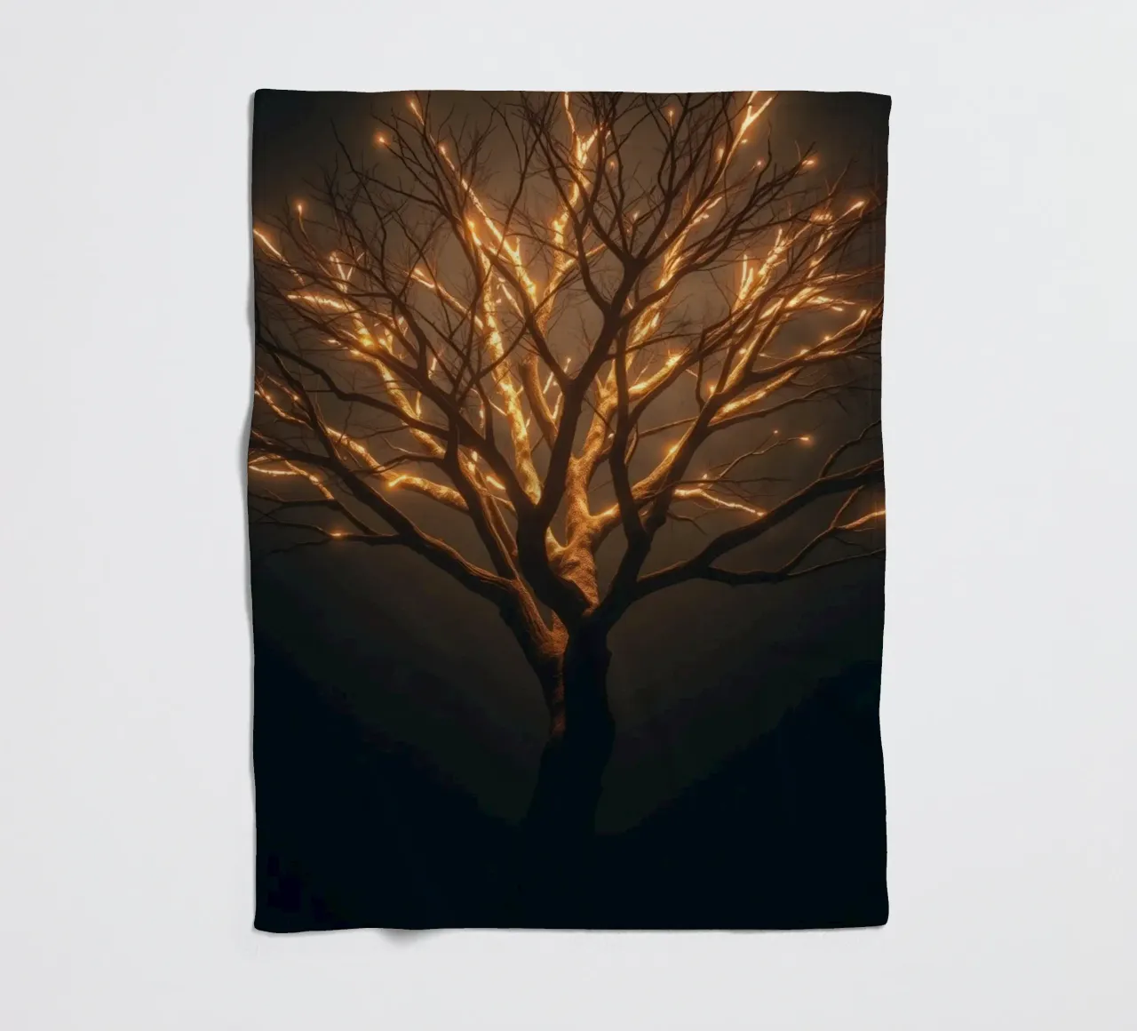 Brightly lit tree branches create a captivating abstract fleece blanket by DesignDoodle