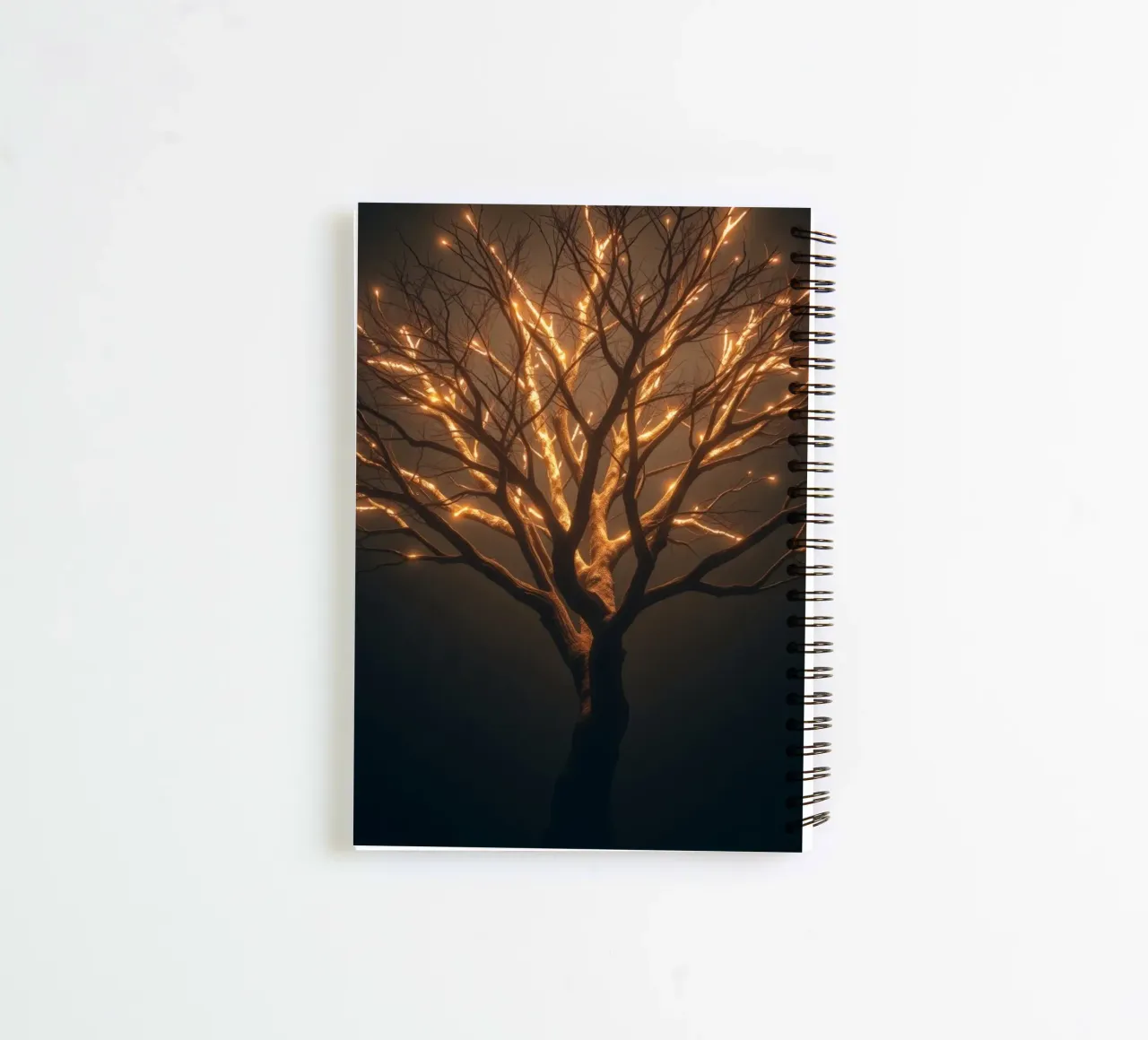 Brightly lit tree branches create a captivating abstract spiral notebook by DesignDoodle