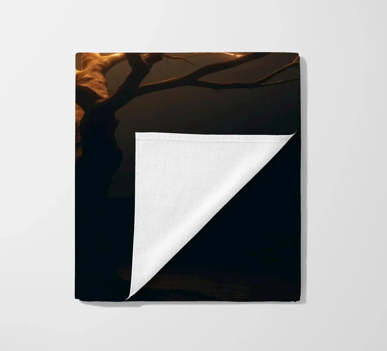 Brightly lit tree branches create a captivating abstract beach towel by DesignDoodle