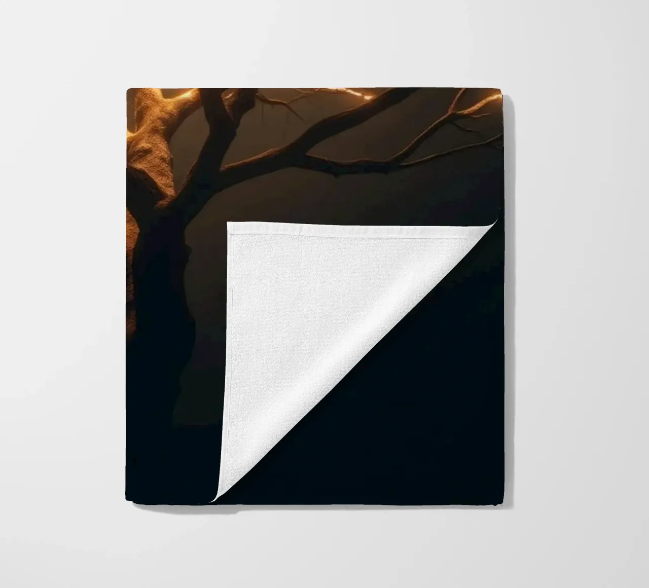 Brightly lit tree branches create a captivating abstract beach towel by DesignDoodle