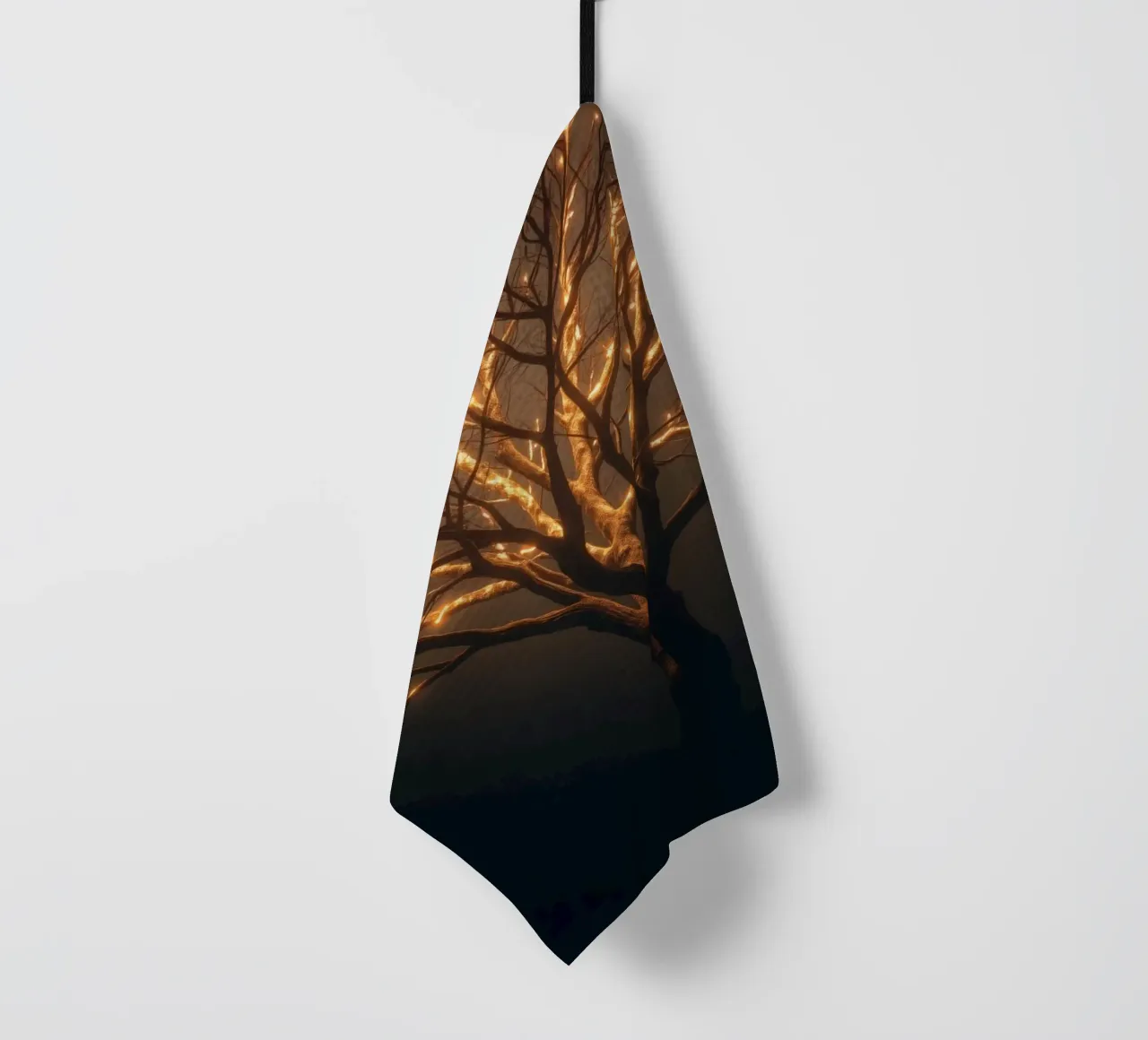 Brightly lit tree branches create a captivating abstract tea towel by DesignDoodle