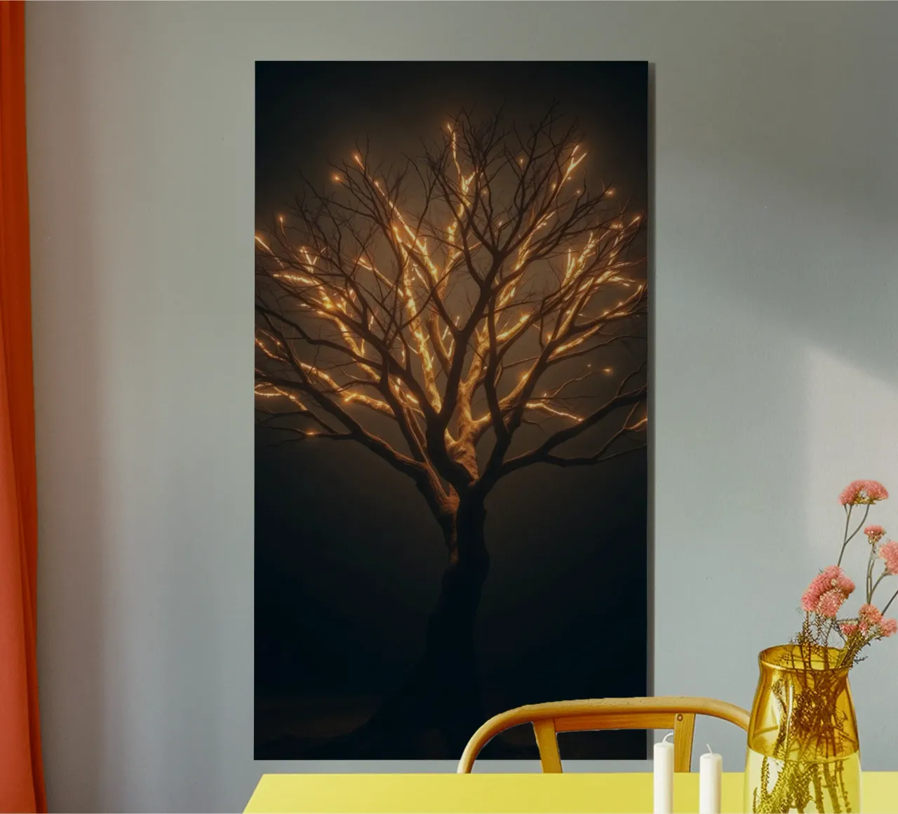 Brightly lit tree branches create a captivating abstract alu-dibond by DesignDoodle
