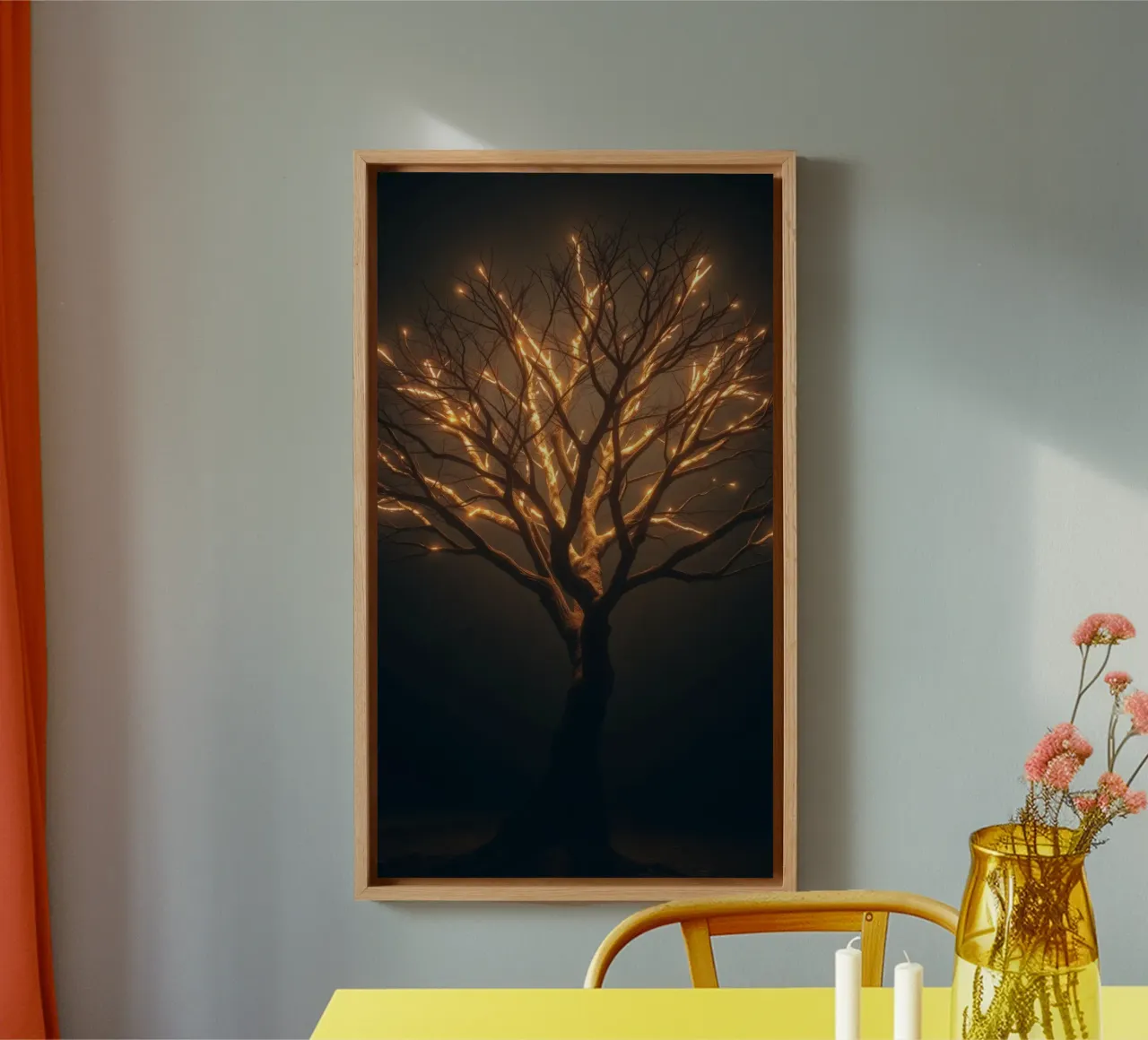 Des branches d'arbre brillamment éclairées créent une abstraction captivante. toile de DesignDoodle