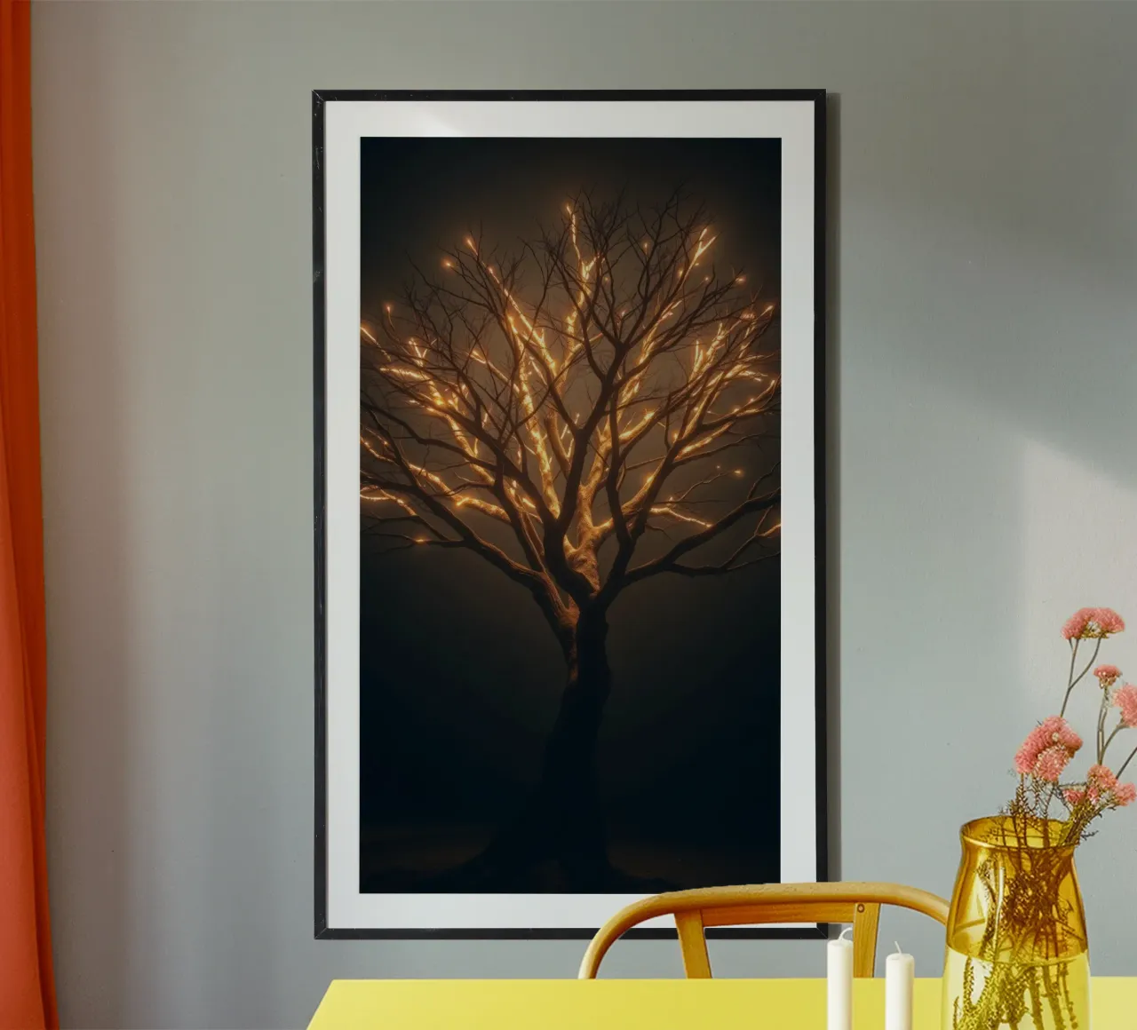 Brightly lit tree branches create a captivating abstract poster by DesignDoodle