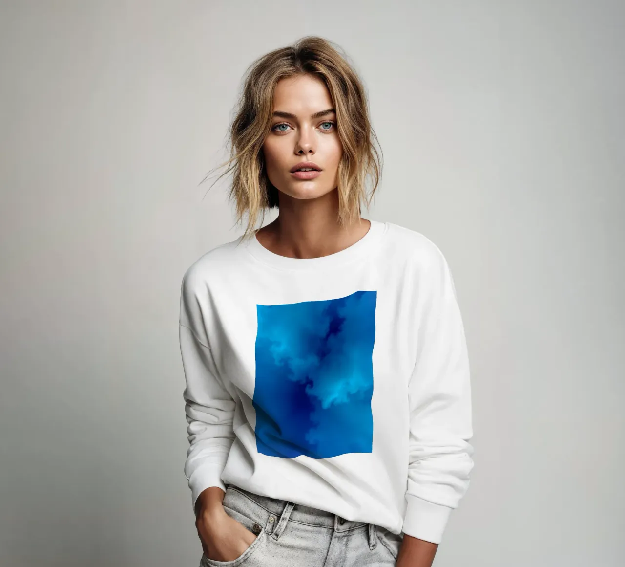 Soft blue abstract wallpaper creating a serene and calming sweatshirt by DesignDoodle