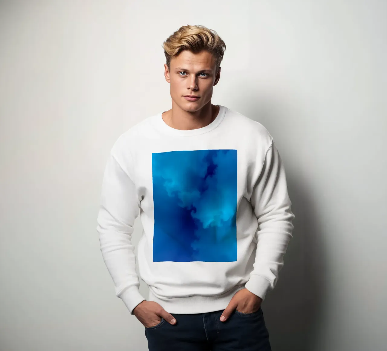 Soft blue abstract wallpaper creating a serene and calming sweatshirt by DesignDoodle