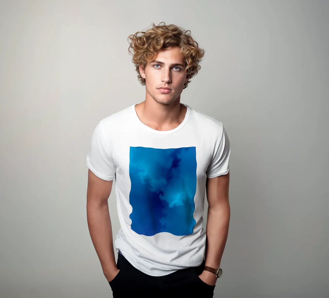 Soft blue abstract wallpaper creating a serene and calming t-shirt by DesignDoodle