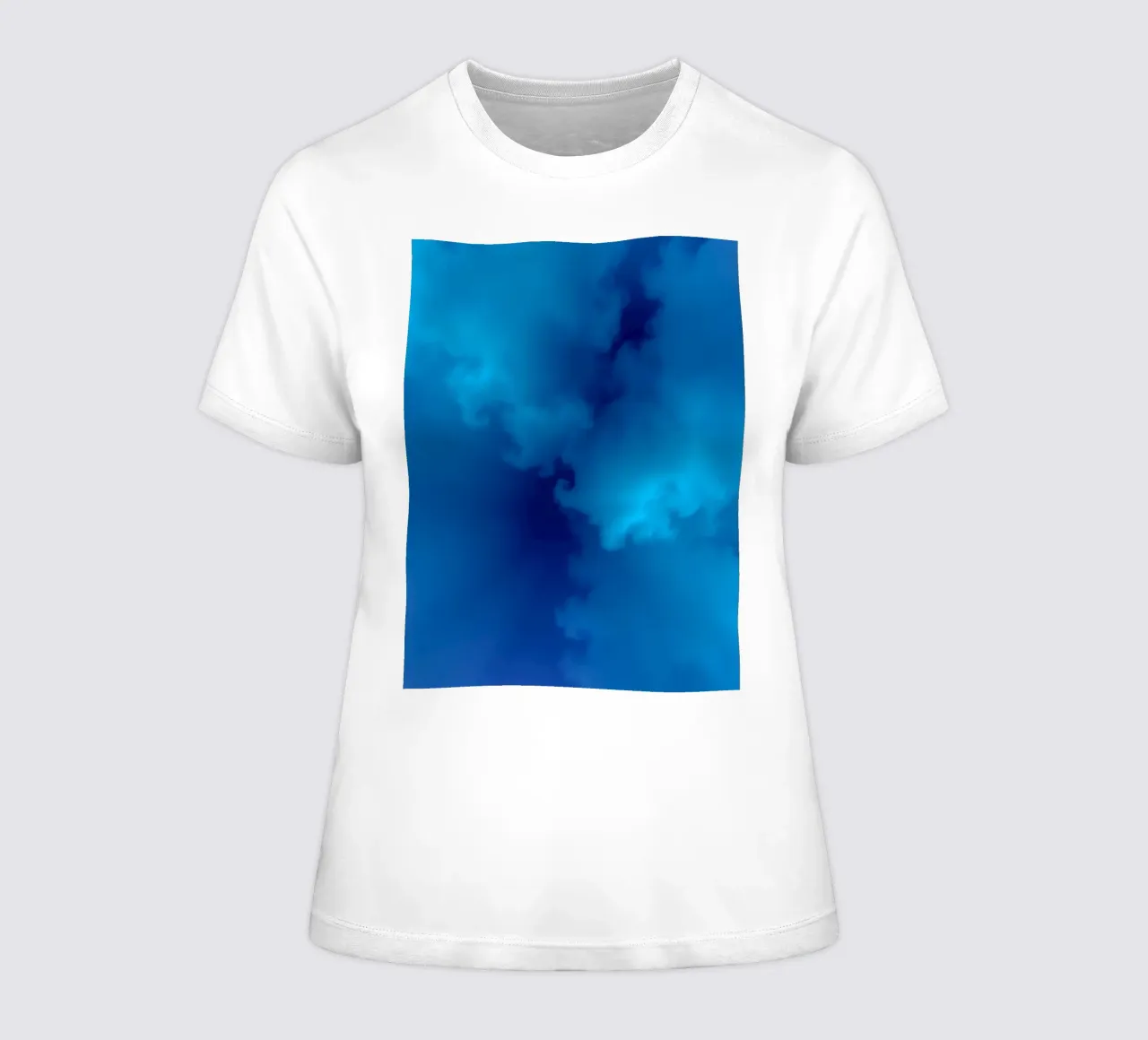 Soft blue abstract wallpaper creating a serene and calming women's fitted t-shirt by DesignDoodle