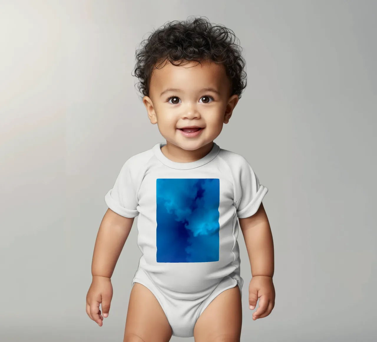 Soft blue abstract wallpaper creating a serene and calming short-sleeve baby romper by DesignDoodle