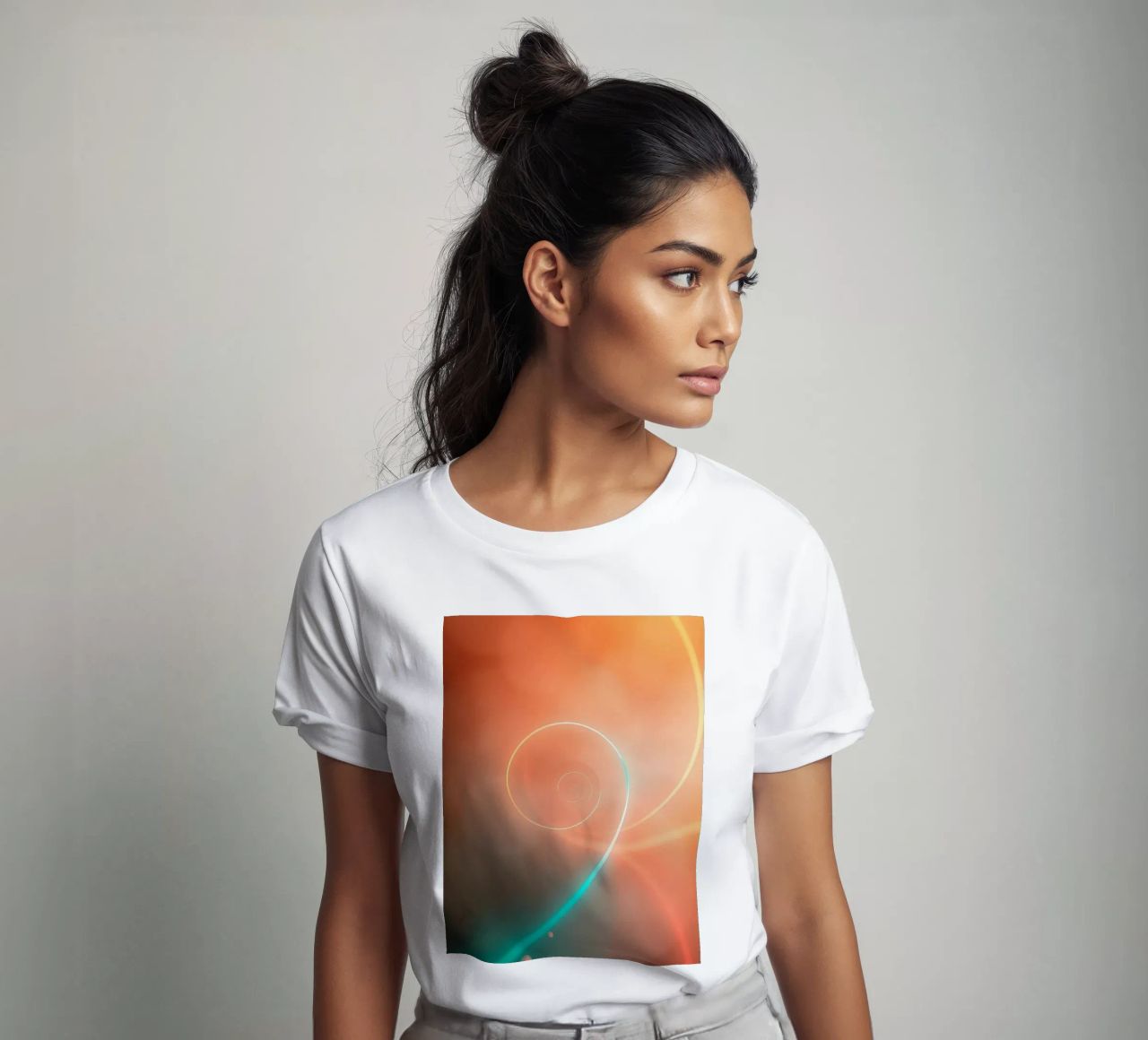 Dynamic abstract spiral design with soft gradients t-shirt by DesignDoodle