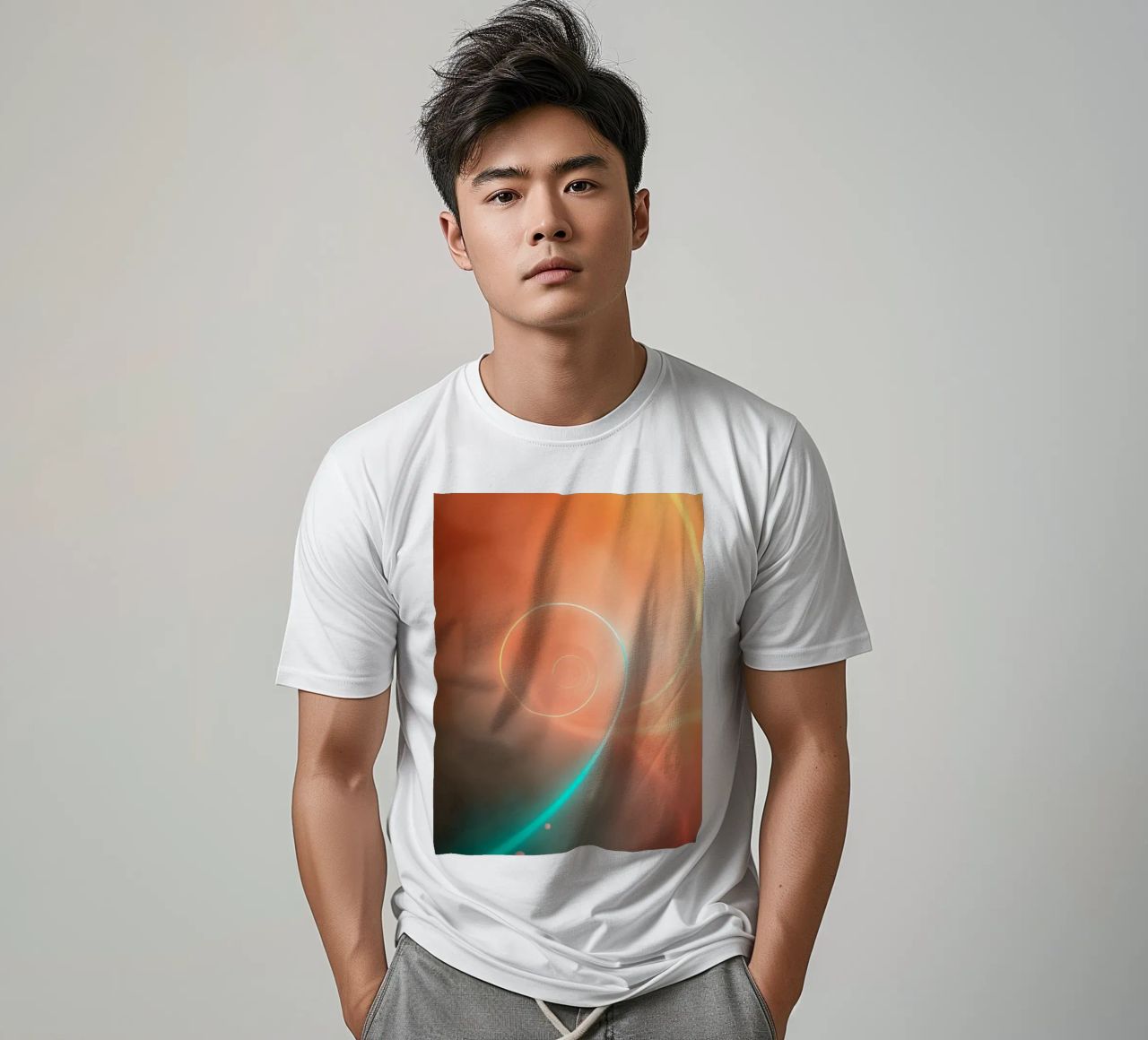 Dynamic abstract spiral design with soft gradients t-shirt by DesignDoodle