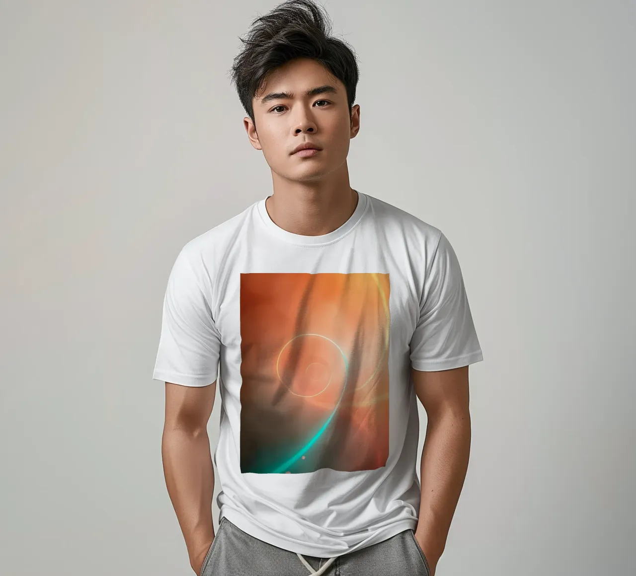 Dynamisch abstract spiraalontwerp met zachte verlopen t-shirt van DesignDoodle