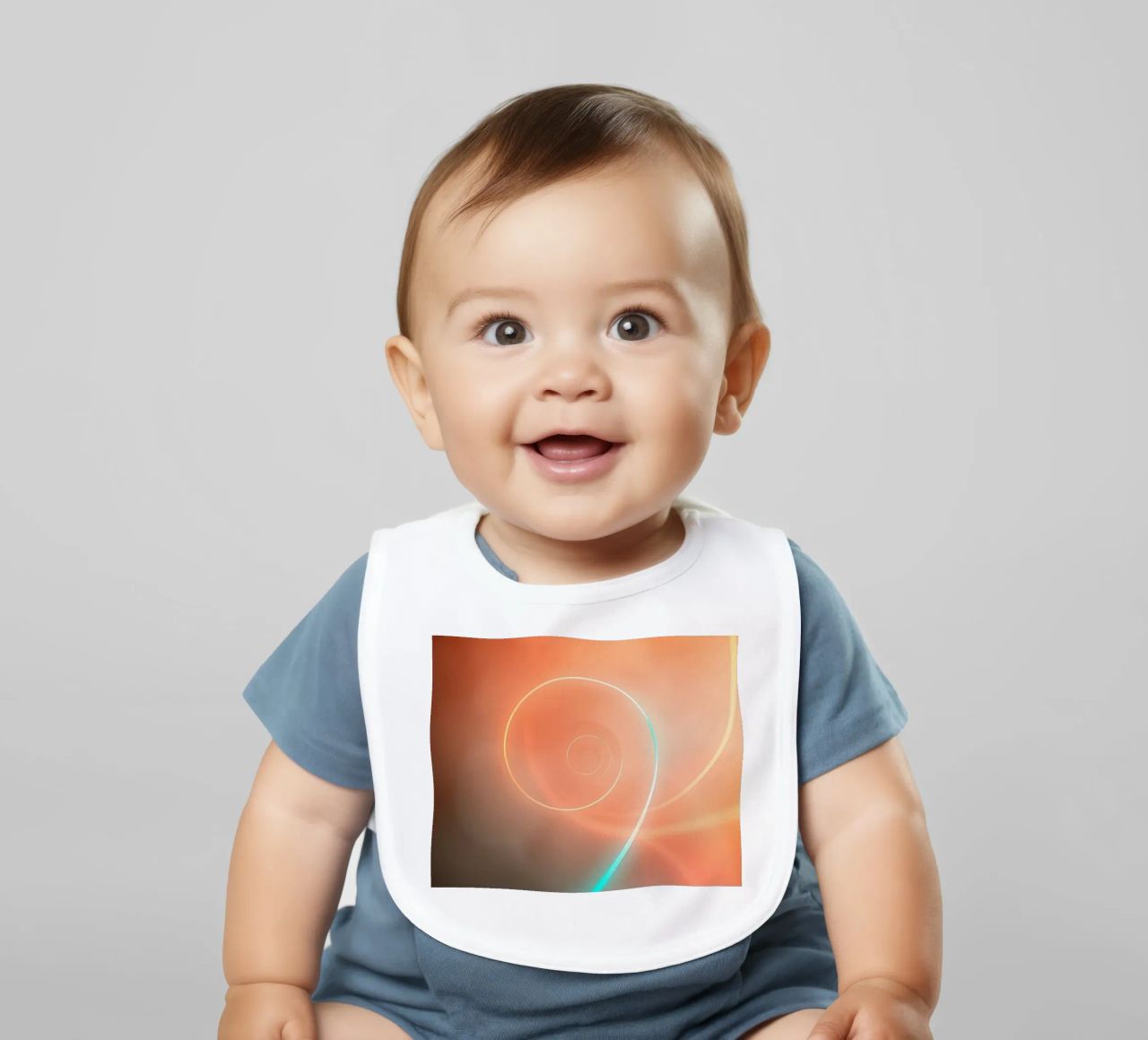 Dynamic abstract spiral design with soft gradients baby bib by DesignDoodle