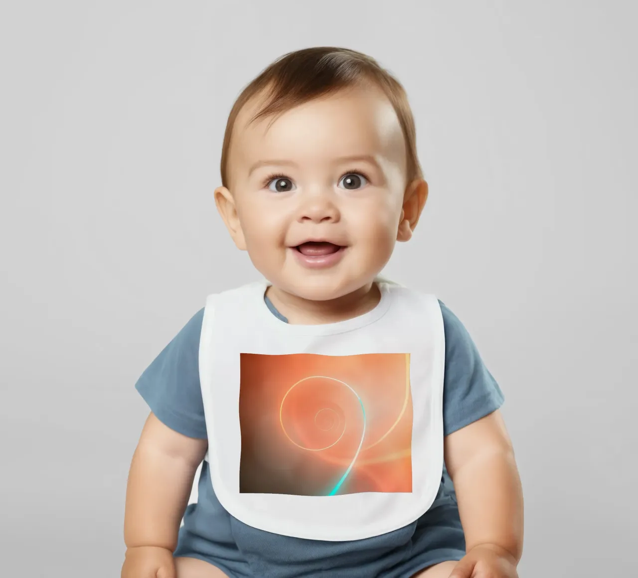 Dynamic abstract spiral design with soft gradients baby bib by DesignDoodle