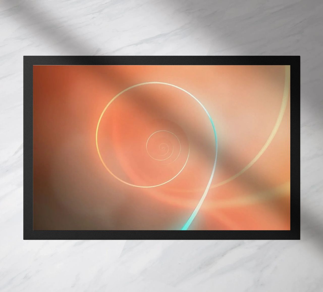 Dynamic abstract spiral design with soft gradients doormat by DesignDoodle