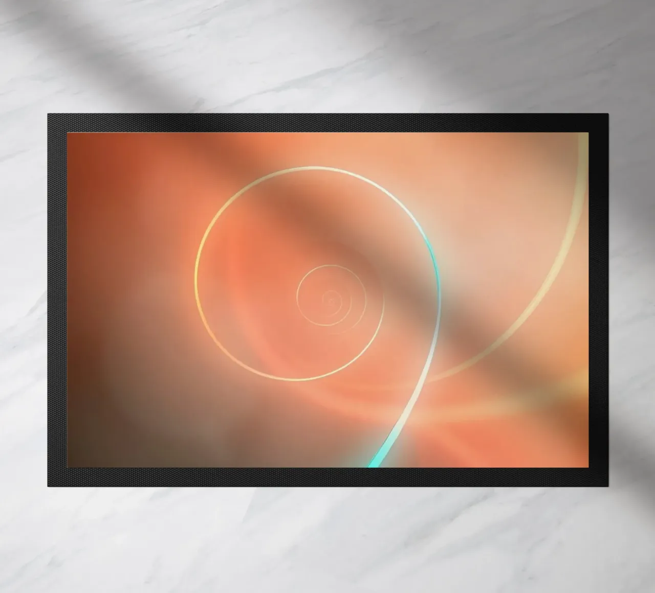 Dynamic abstract spiral design with soft gradients doormat by DesignDoodle