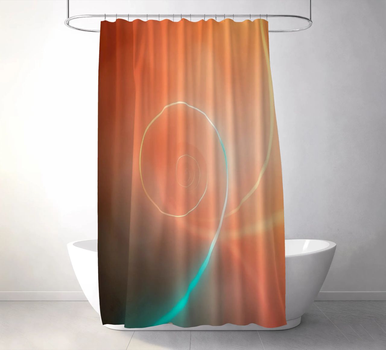 Dynamic abstract spiral design with soft gradients shower curtain by DesignDoodle