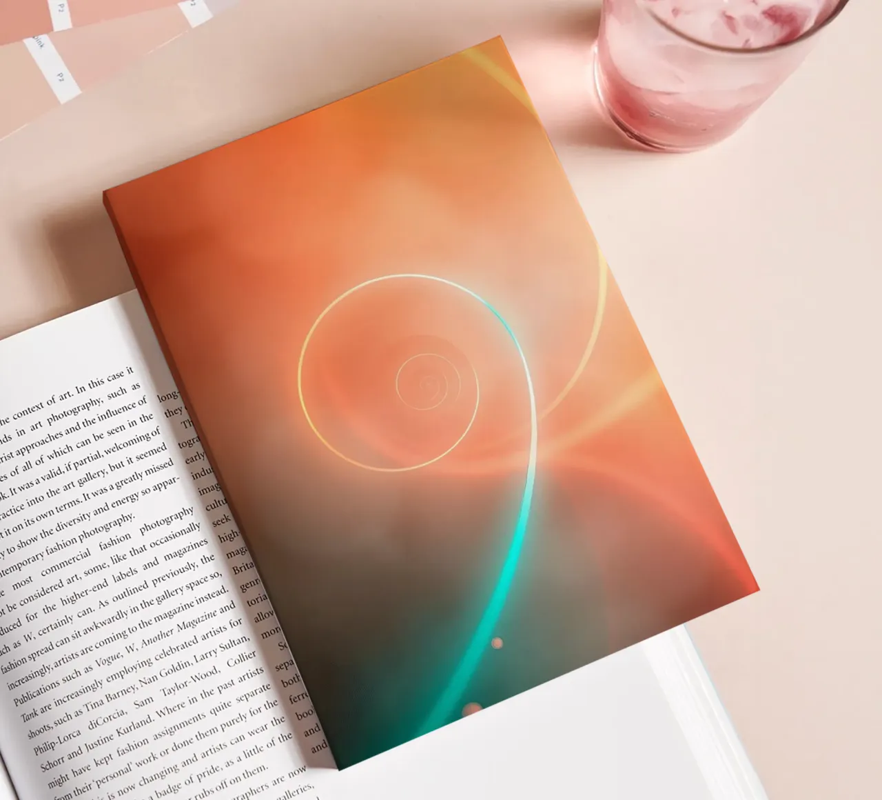 Dynamic abstract spiral design with soft gradients notebook by DesignDoodle