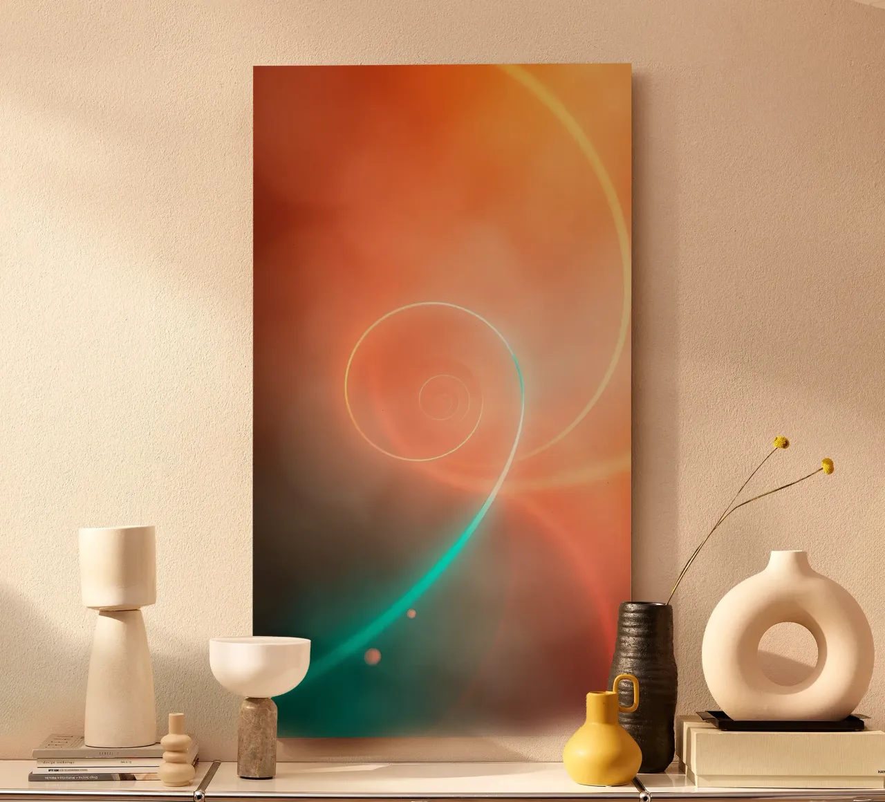 Dynamic abstract spiral design with soft gradients alu-dibond by DesignDoodle