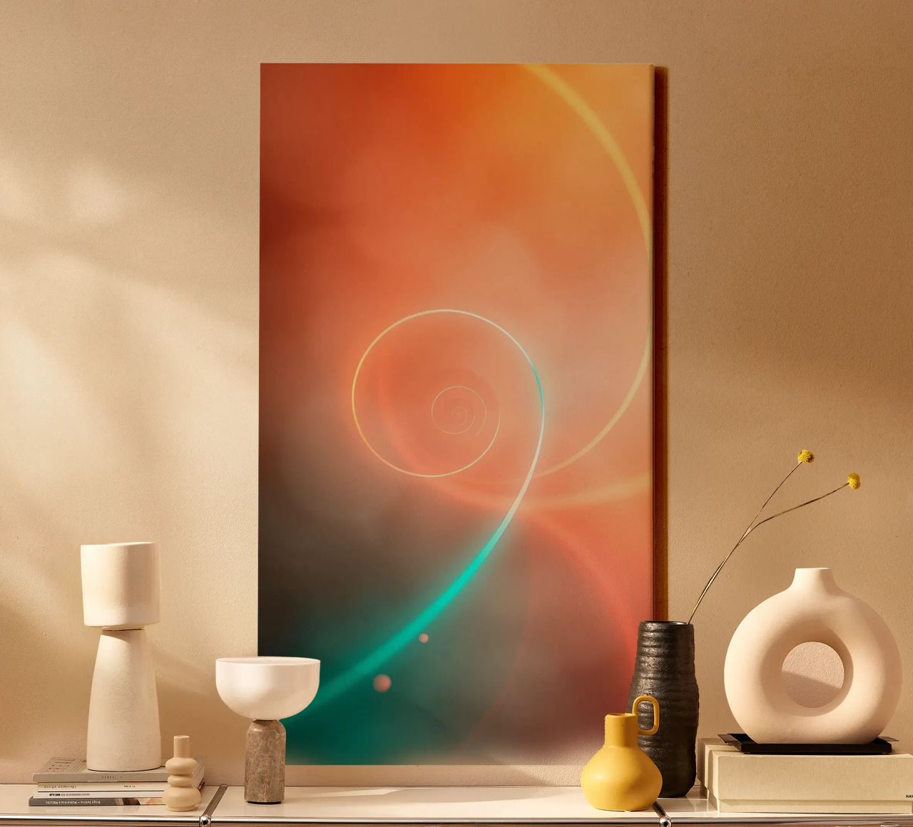 Dynamic abstract spiral design with soft gradients canvas by DesignDoodle