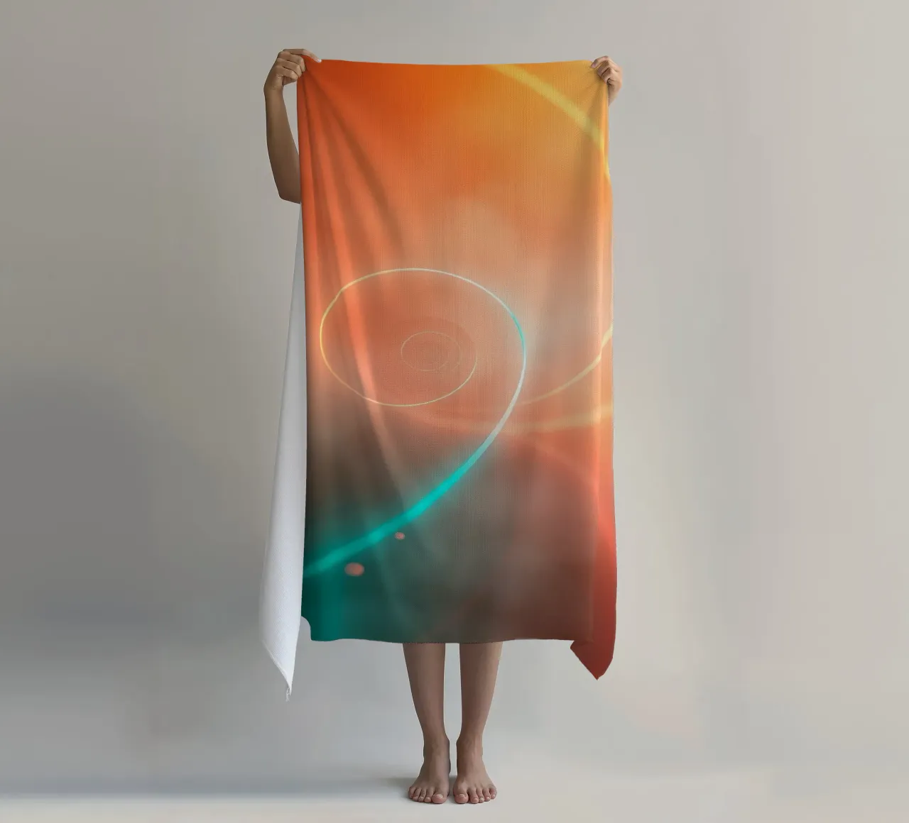 Dynamic abstract spiral design with soft gradients beach towel by DesignDoodle
