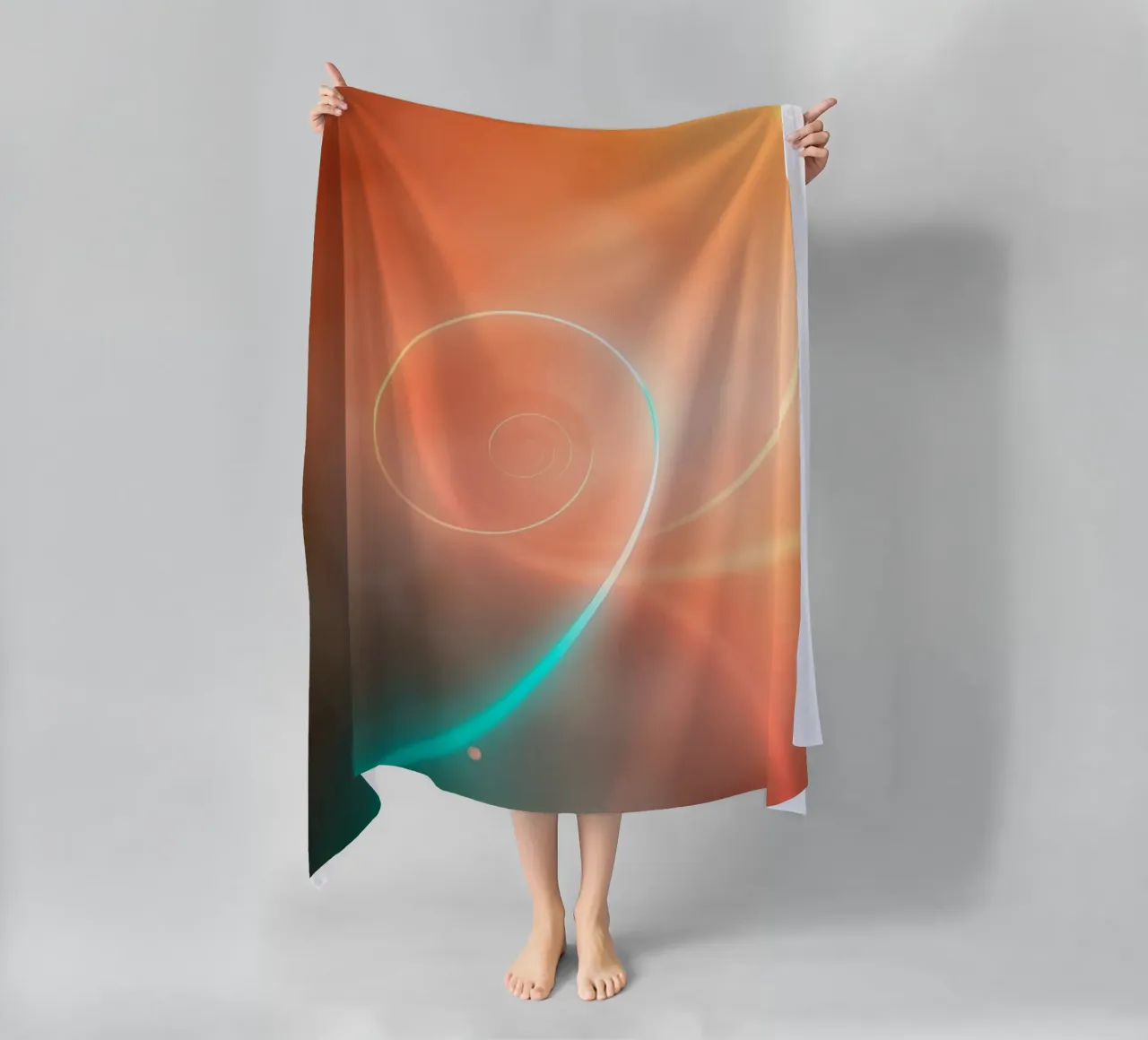 Dynamic abstract spiral design with soft gradients beach towel by DesignDoodle