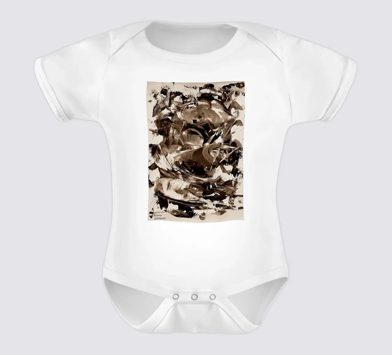 SEPIA 25 short-sleeve baby romper by Thierry Vobmann Abstract painting