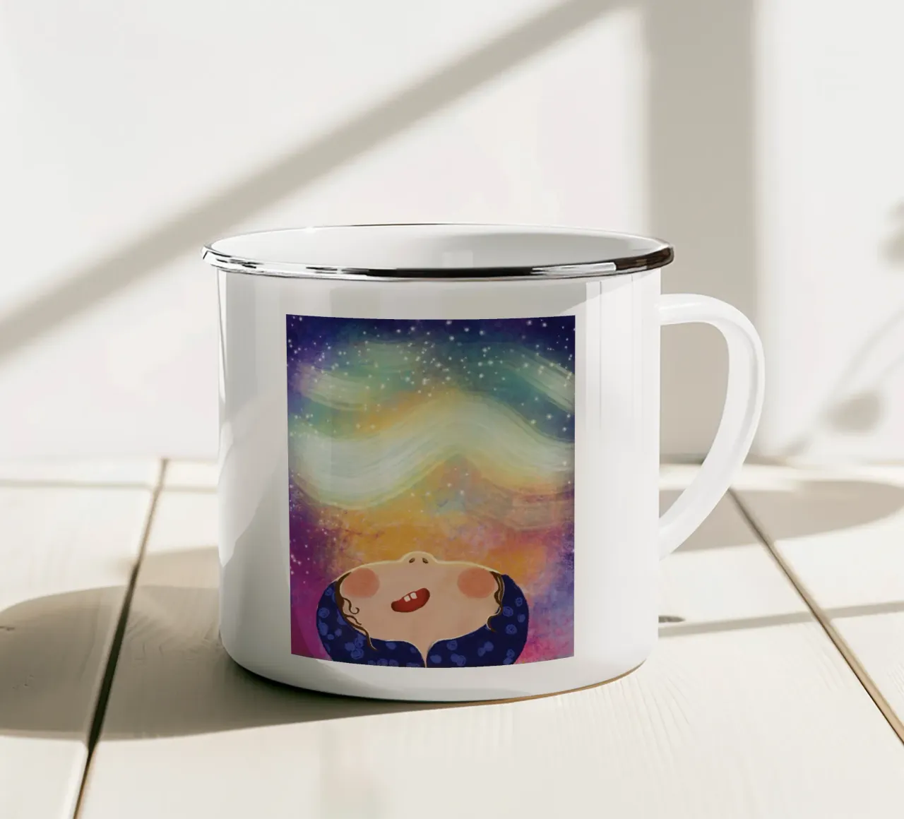 Stargazer - Northern lights enamel mug by Honigbrombeere