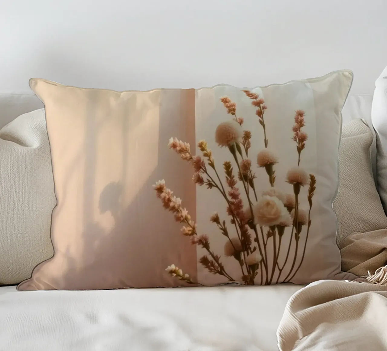 La luce soffusa filtra attraverso tende velate con fiori tranquilli. cuscino da DesignDoodle