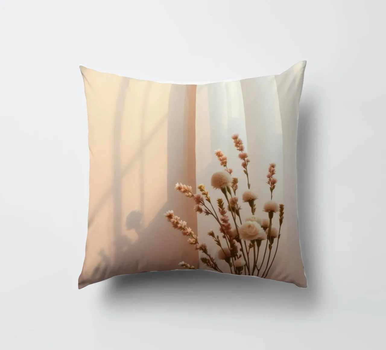 La luce soffusa filtra attraverso tende velate con fiori tranquilli. cuscino da DesignDoodle
