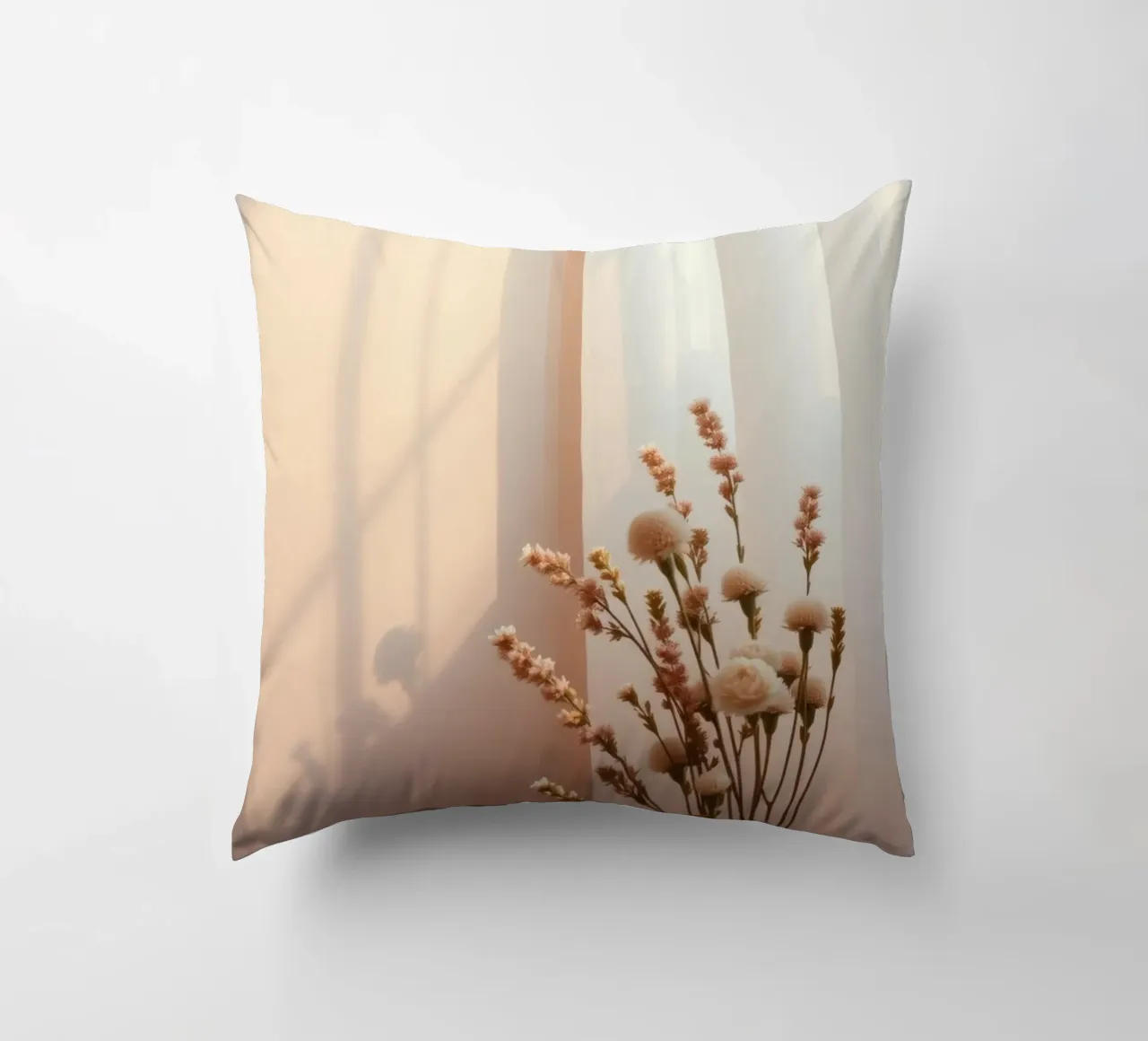 La luce soffusa filtra attraverso tende velate con fiori tranquilli. cuscino da DesignDoodle