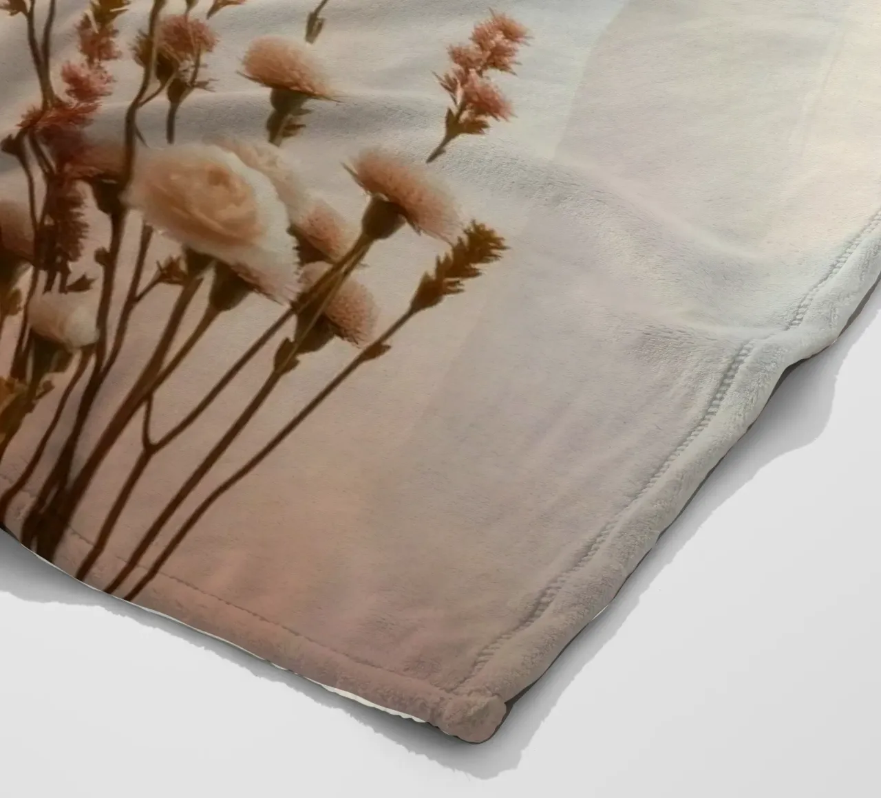 Soft light filters through sheer curtains with calm flowers fleece blanket by DesignDoodle