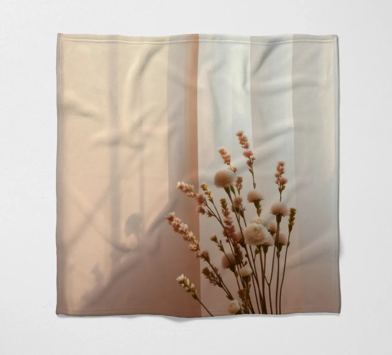 Soft light filters through sheer curtains with calm flowers fleece blanket by DesignDoodle