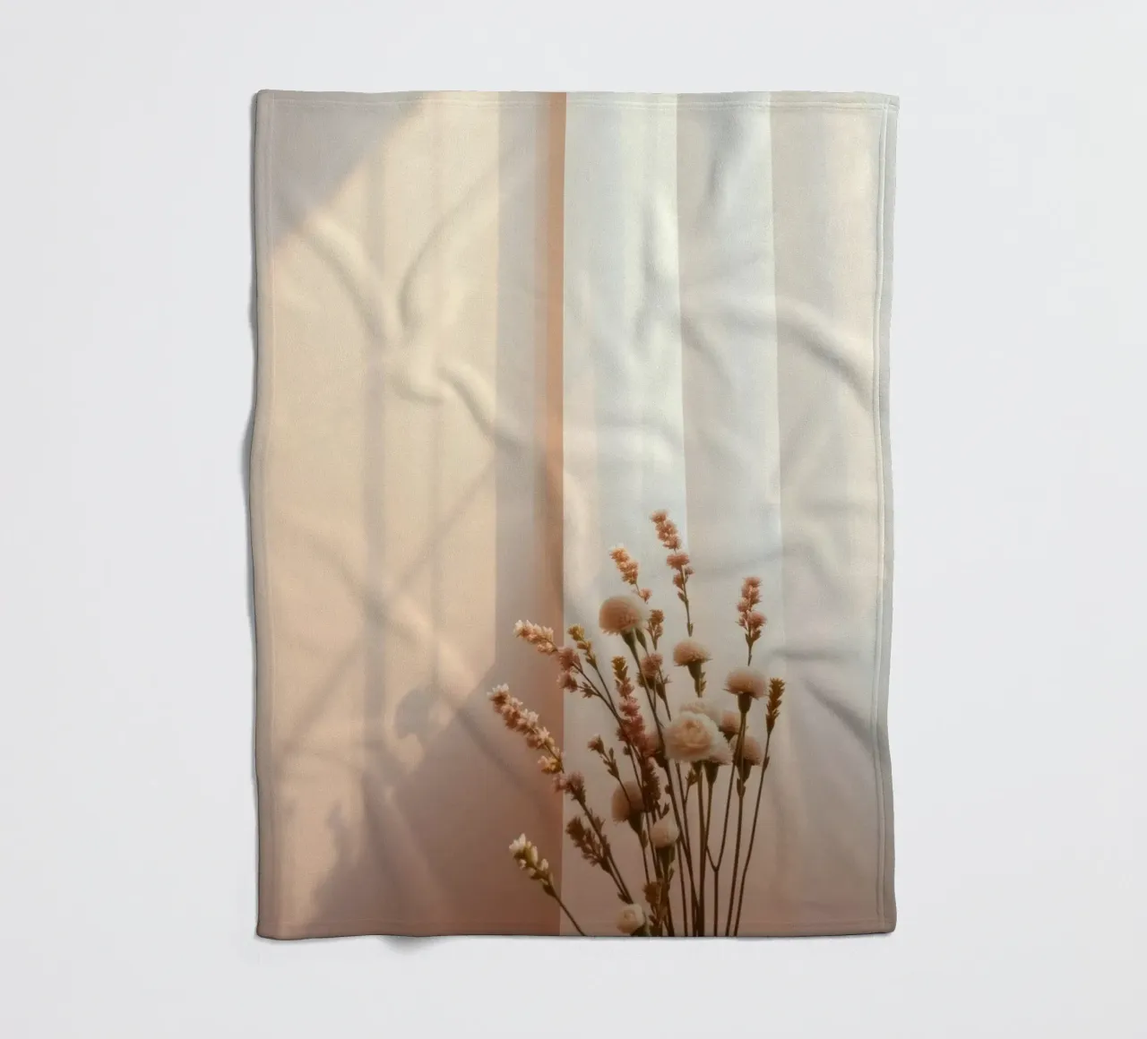 Soft light filters through sheer curtains with calm flowers fleece blanket by DesignDoodle