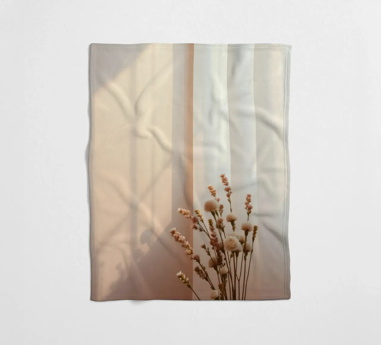 Soft light filters through sheer curtains with calm flowers fleece blanket by DesignDoodle