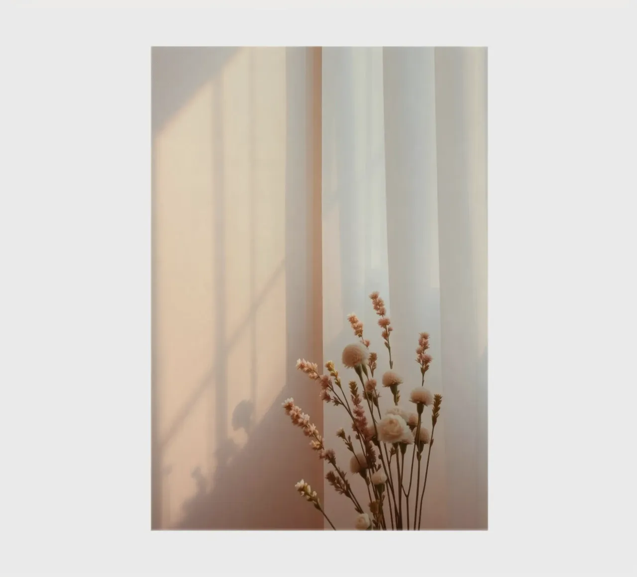 Soft light filters through sheer curtains with calm flowers notebook by DesignDoodle