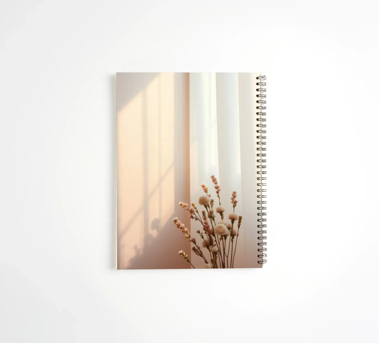 Soft light filters through sheer curtains with calm flowers spiral notebook by DesignDoodle